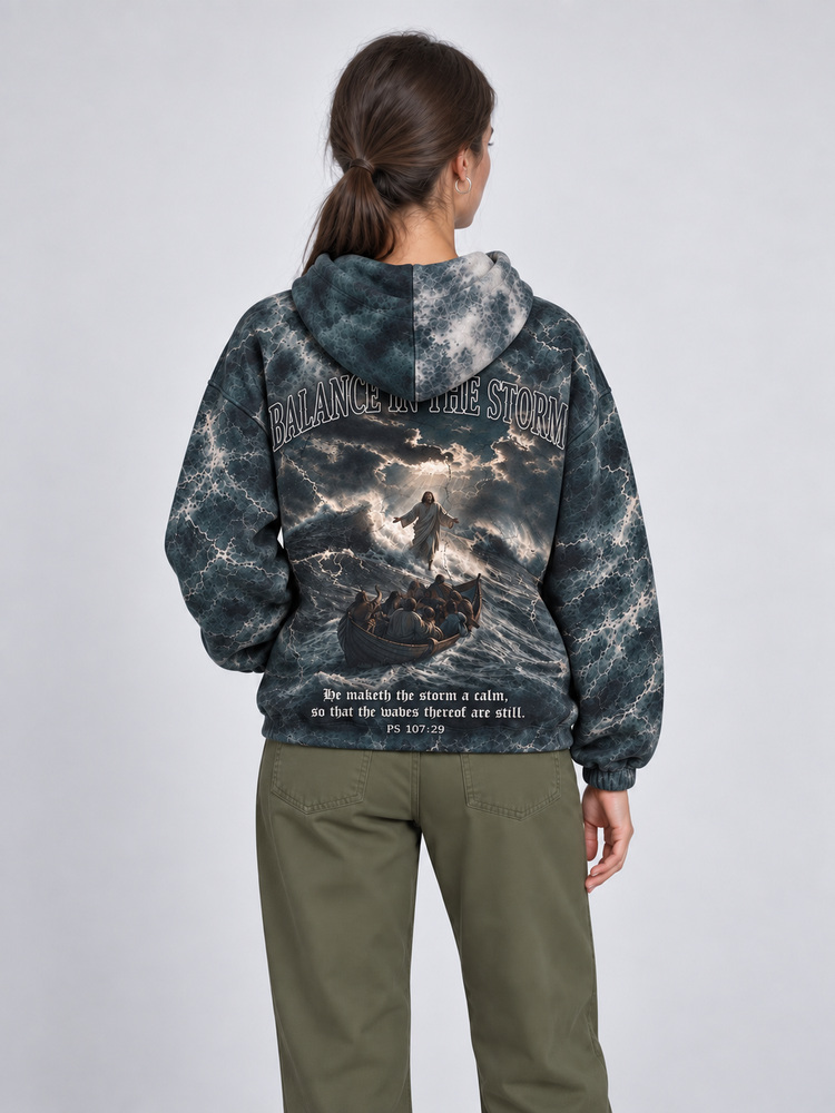 Balance in The Storm All Over Print Scuba Hoodie