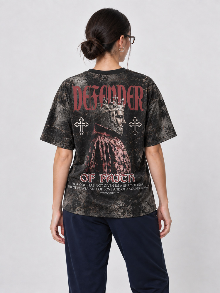 Crowned Defender Eco Oversized Graphic Tees · GRS Certified