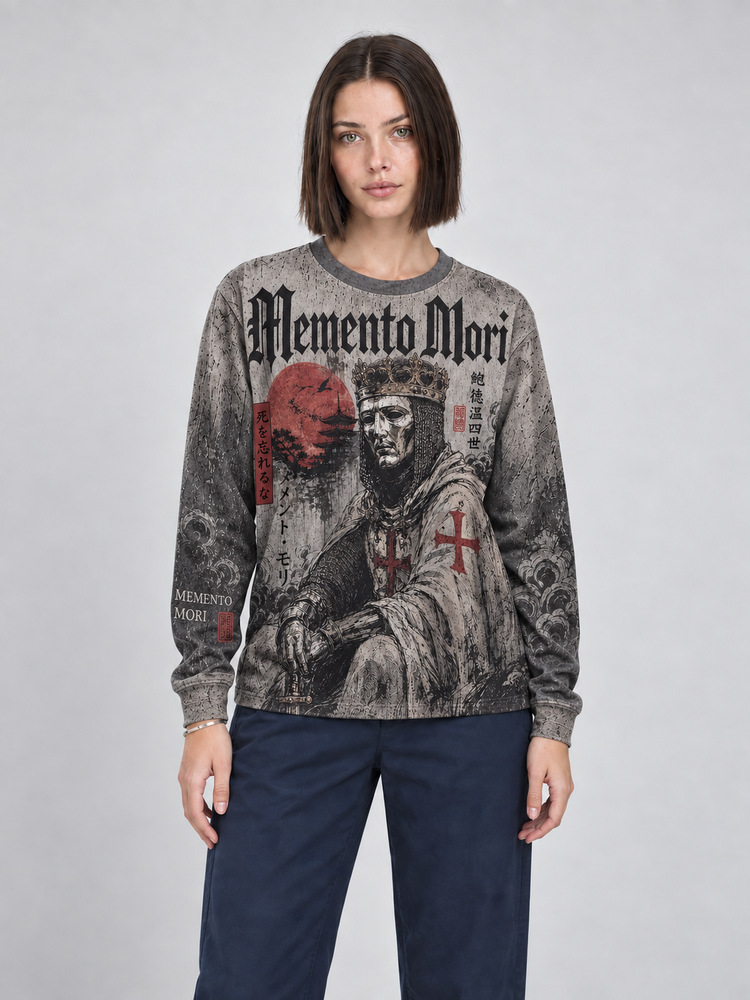Memento Mori Eco Oversized Long-Sleeve Graphic Tees · GRS Certified