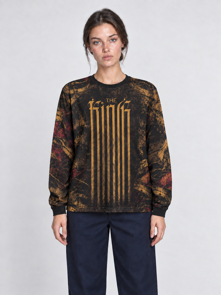 Crowned King Eco Oversized Long-Sleeve Graphic Tees · GRS Certified