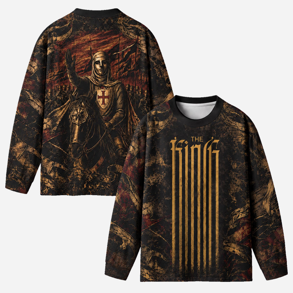 Crowned King Eco Oversized Long-Sleeve Graphic Tees · GRS Certified