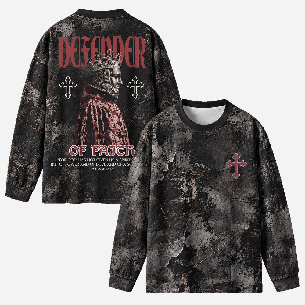Crowned Defender Eco Oversized Long-Sleeve Graphic Tees · GRS Certified