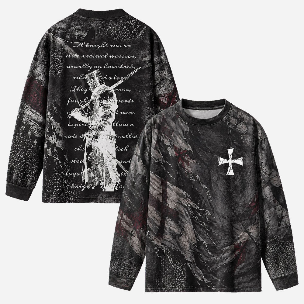 Armored Knight Eco Oversized Long-Sleeve Graphic Tees · GRS Certified