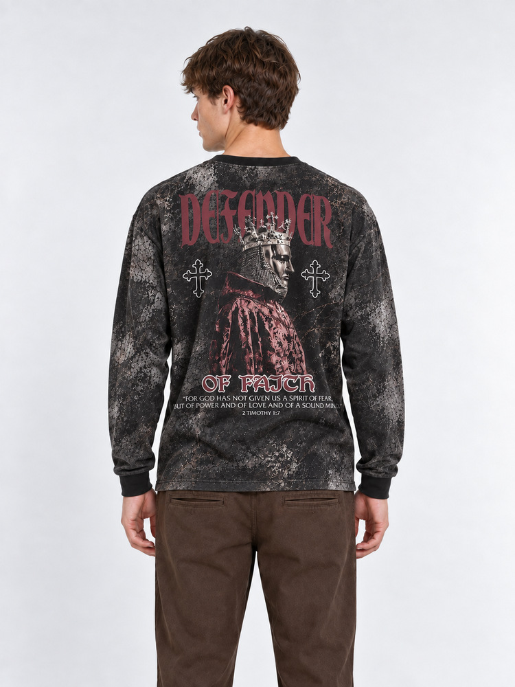 Crowned Defender Eco Oversized Long-Sleeve Graphic Tees · GRS Certified