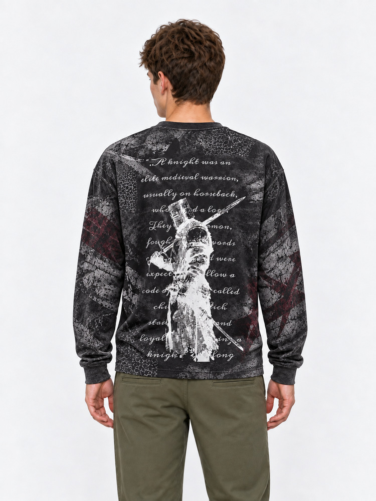 Armored Knight Eco Oversized Long-Sleeve Graphic Tees · GRS Certified