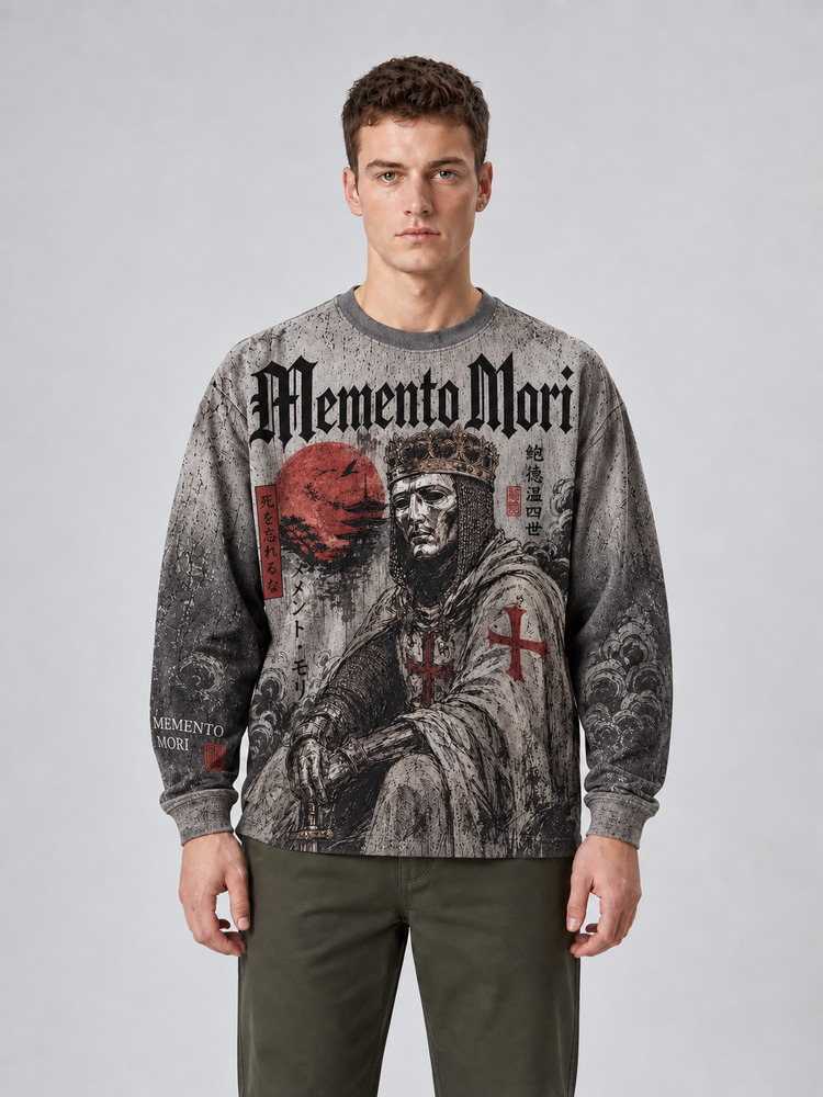 Memento Mori Eco Oversized Long-Sleeve Graphic Tees · GRS Certified