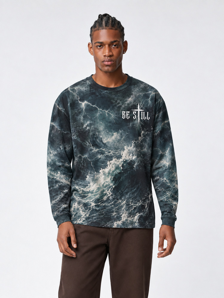 Balance in The Storm Eco Oversized Long-Sleeve Graphic Tees · GRS Certified