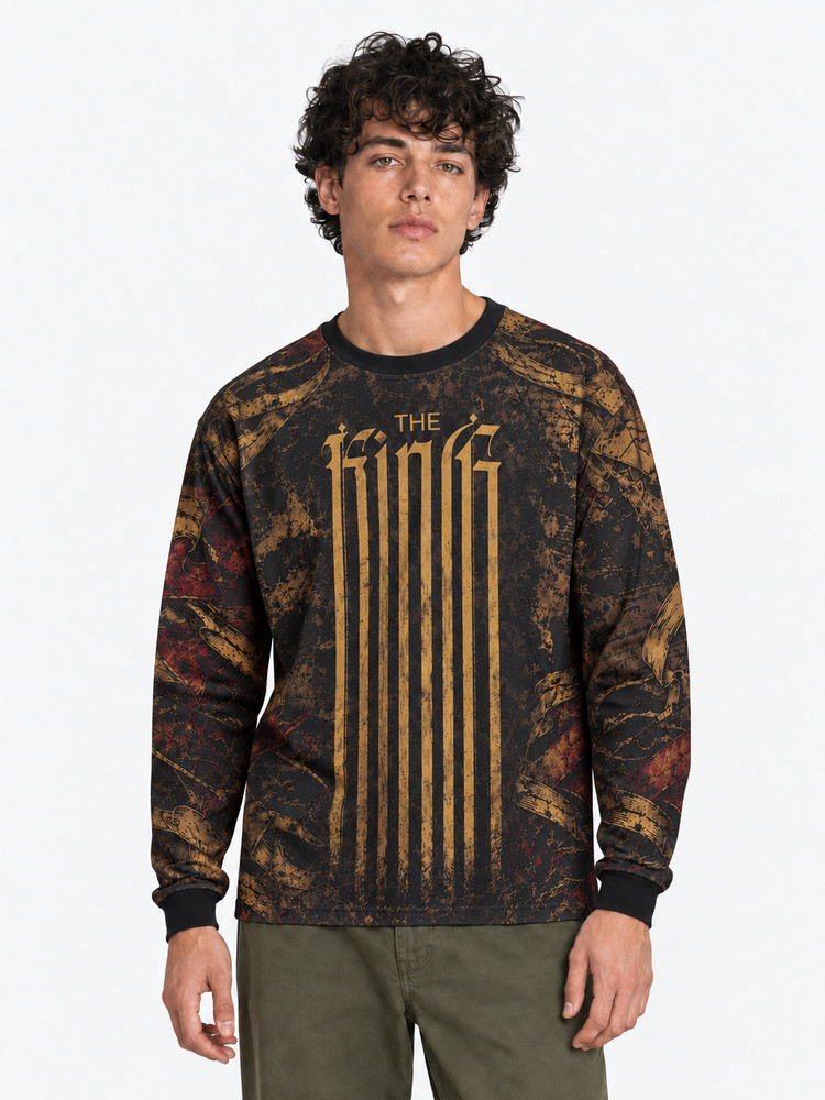 Crowned King Eco Oversized Long-Sleeve Graphic Tees · GRS Certified
