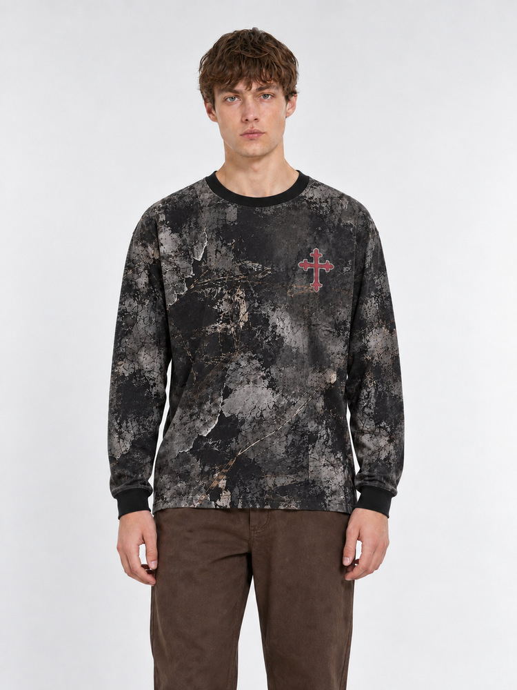 Crowned Defender Eco Oversized Long-Sleeve Graphic Tees · GRS Certified