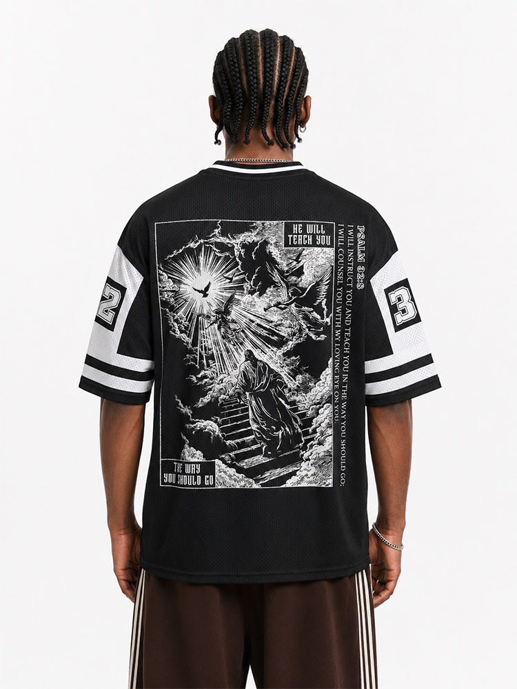He Will Teach You Graphic Mesh Jersey