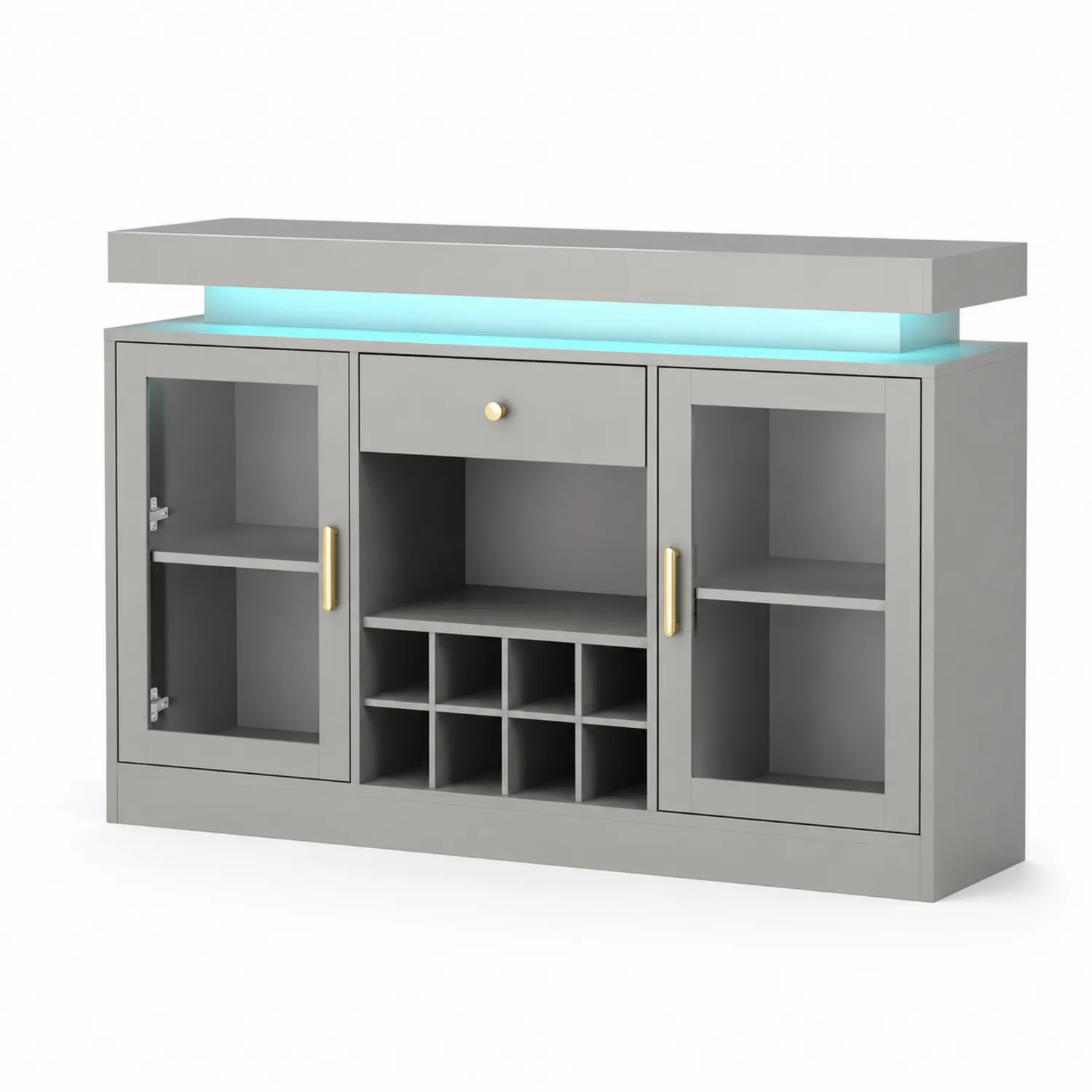 Armario de vino MDF gris con LED y puertas de vidrio templado