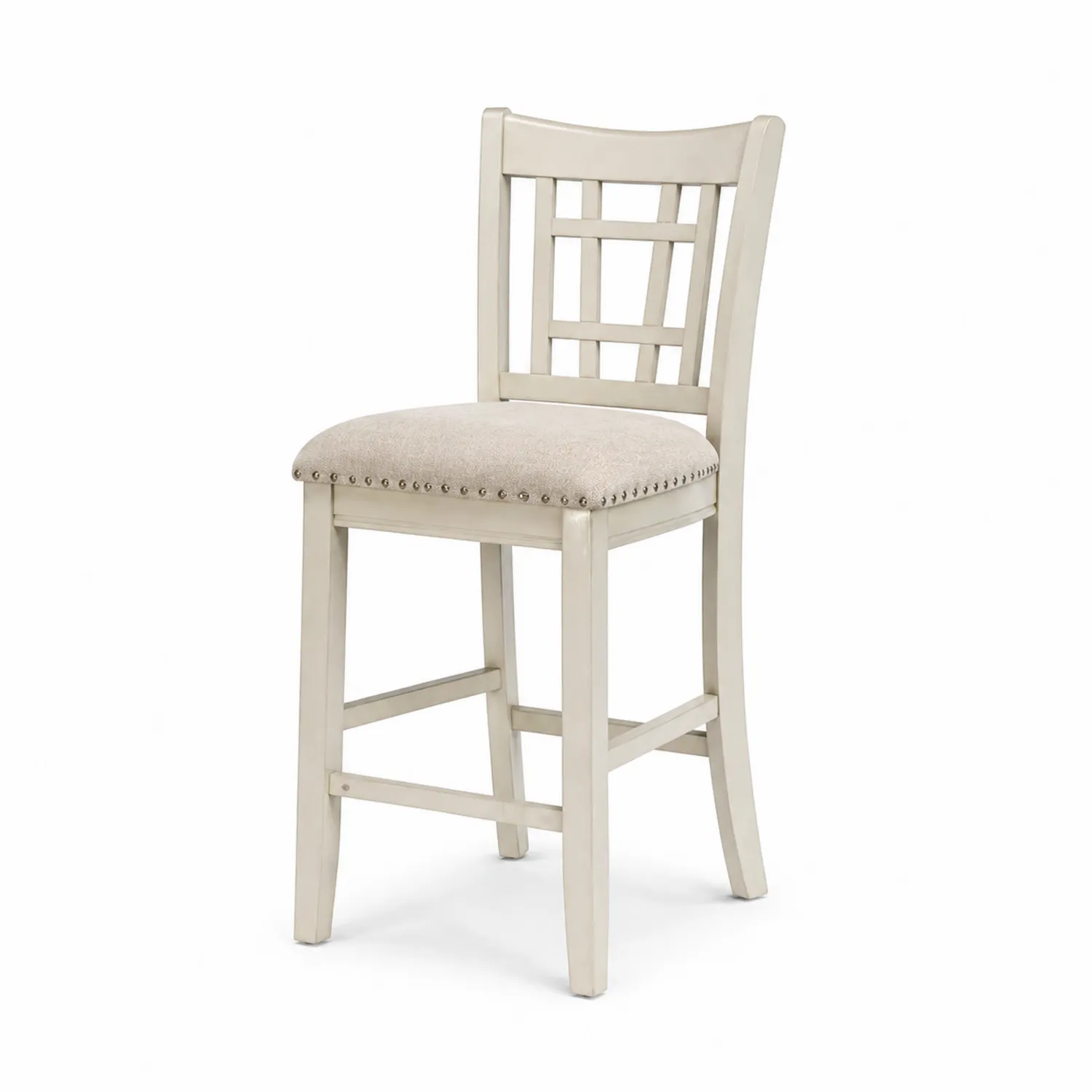 Taburete de Madera con Tapizado Beige