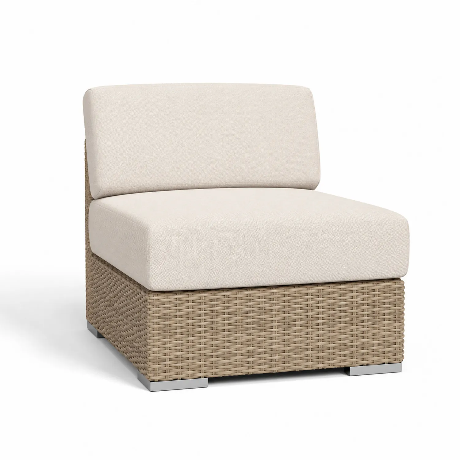Silla de Ratán Sintético con Cojines de Tela Beige