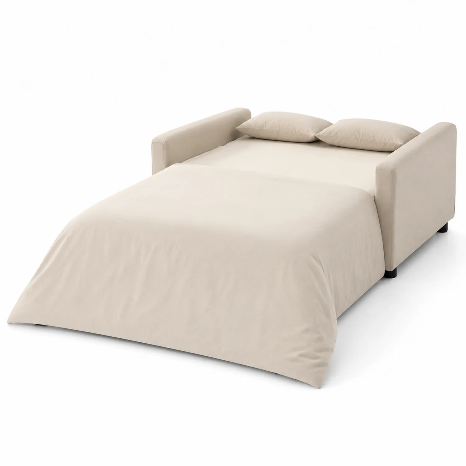 Sofá cama de 3 plazas beige con tapicería de poliéster