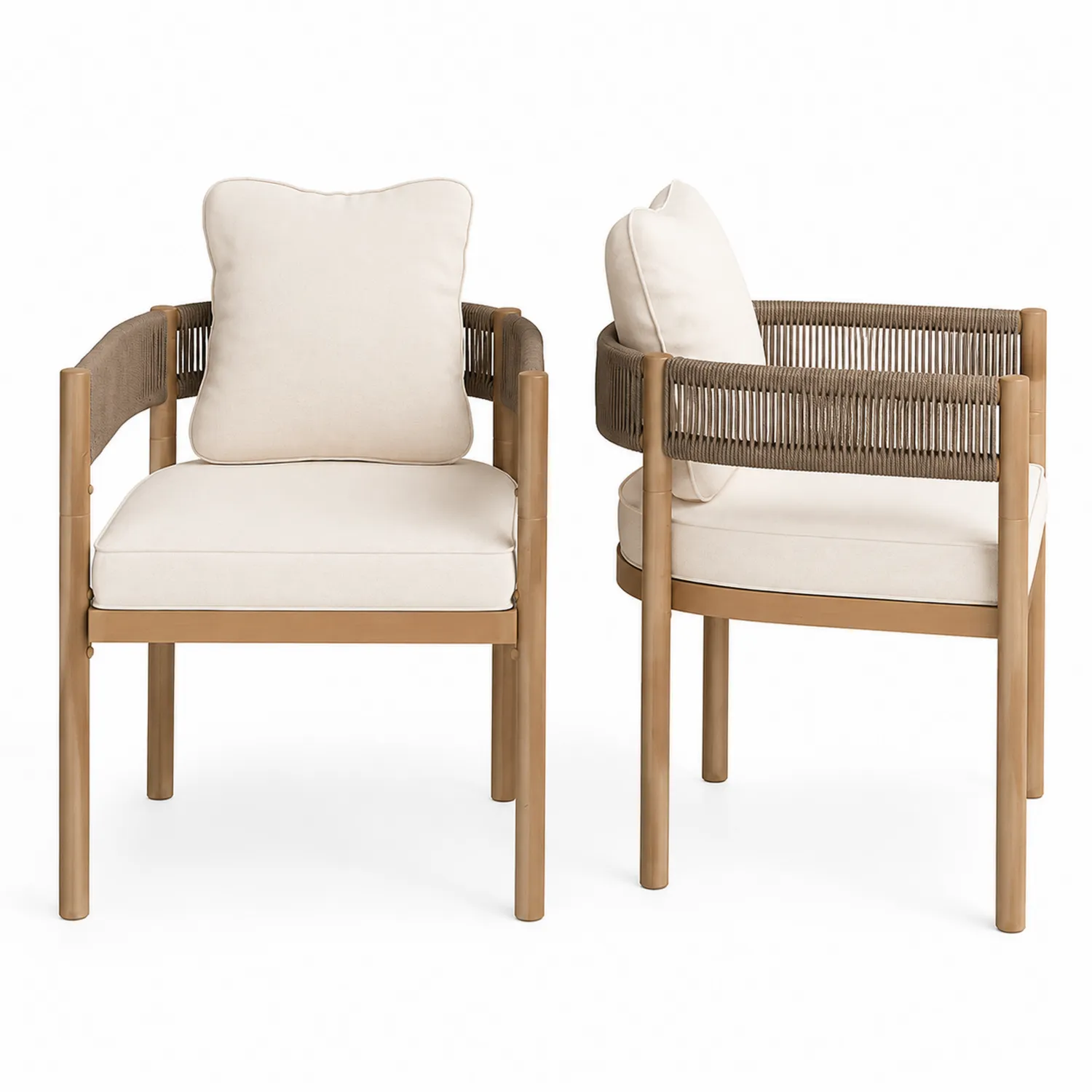 Juego de 2 sillones con estructura de madera de teca y cuerda sintética beige