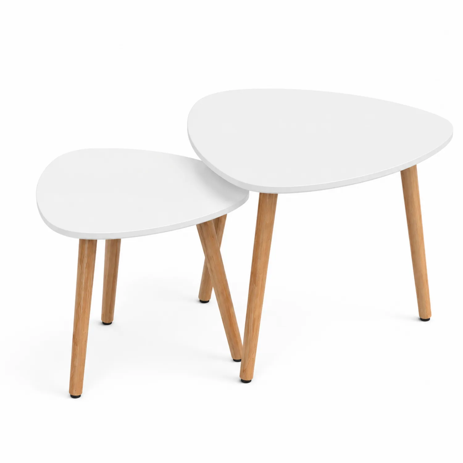 Conjunto de mesas nido triangulares de MDF y madera