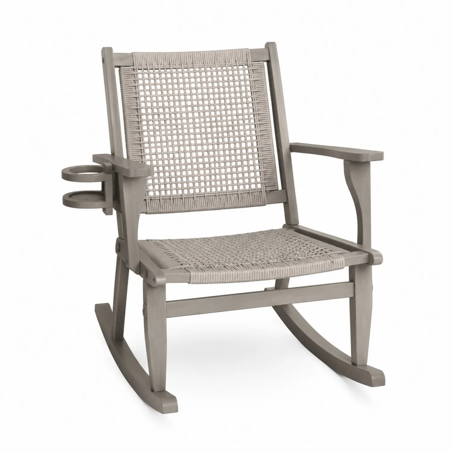 Mecedora de Madera con Asiento de Cuerda Tejida Gris