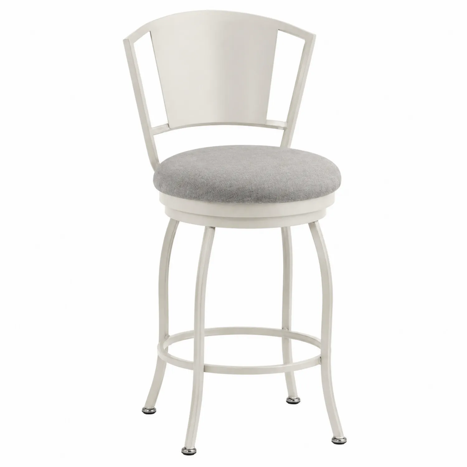 Taburete de Metal con Asiento de Tela Gris y Estructura Blanca