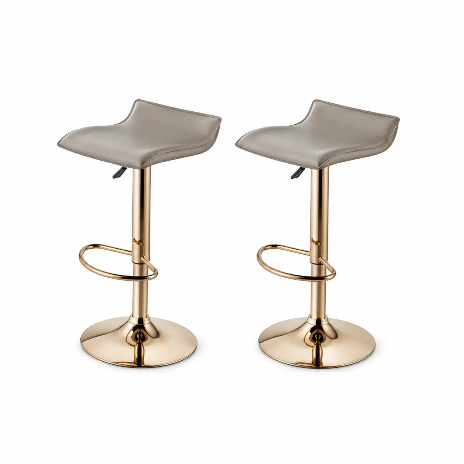 Taburetes de Piel Sintética Beige con Base de Acero Dorado