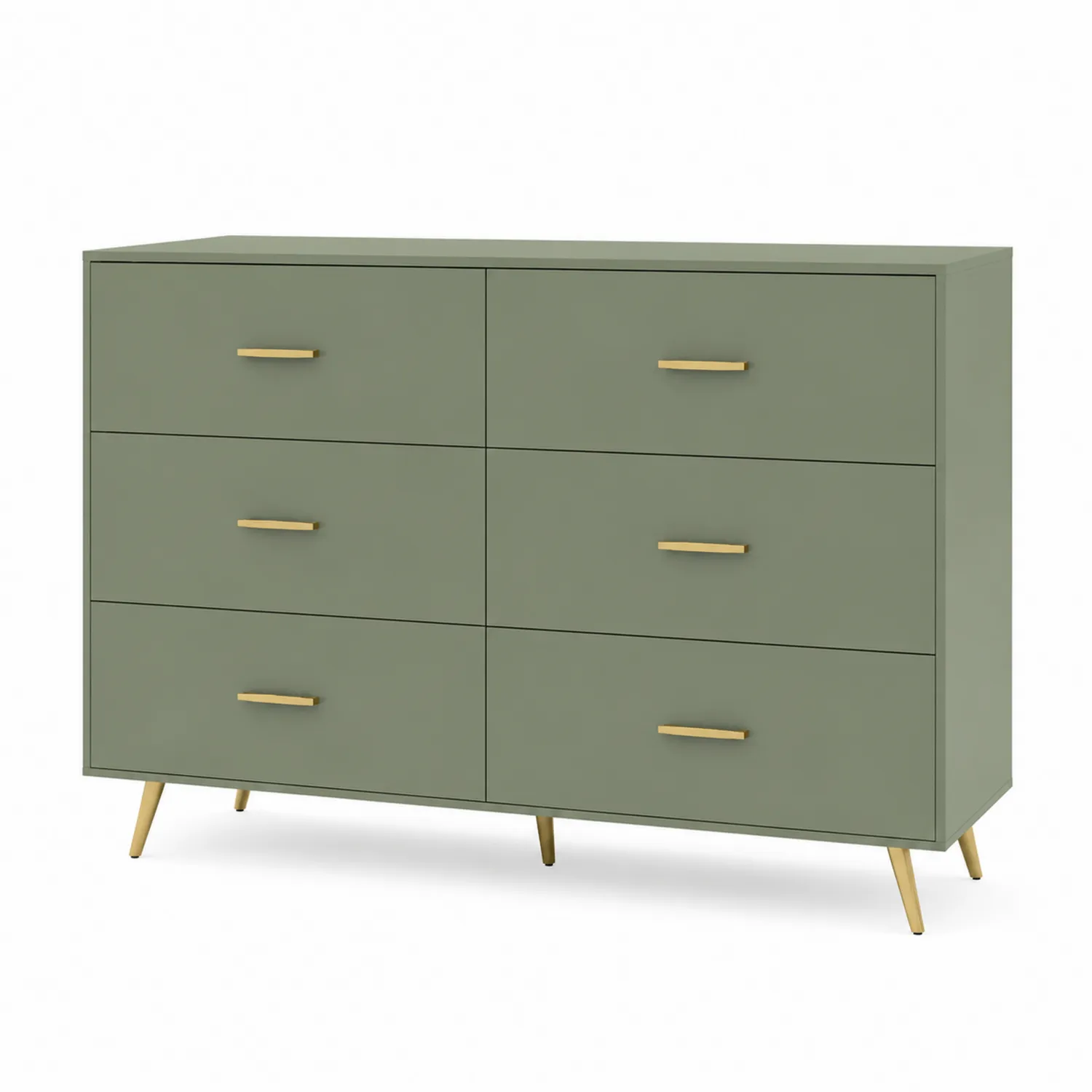 Cómoda de Seis Cajones de MDF y Acero Verde