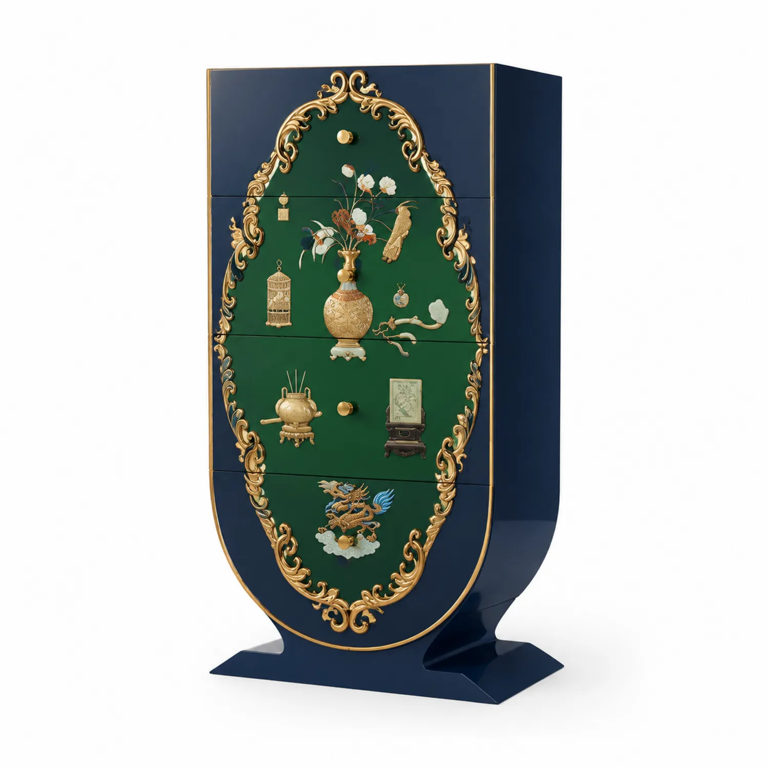 Cajonera de MDF con Decoraciones de Resina y Metal en Azul y Verde 150 cm x 80 cm x 40 cm