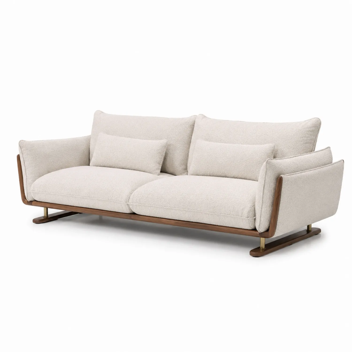 Sofá de Tela Beige con Estructura de Madera