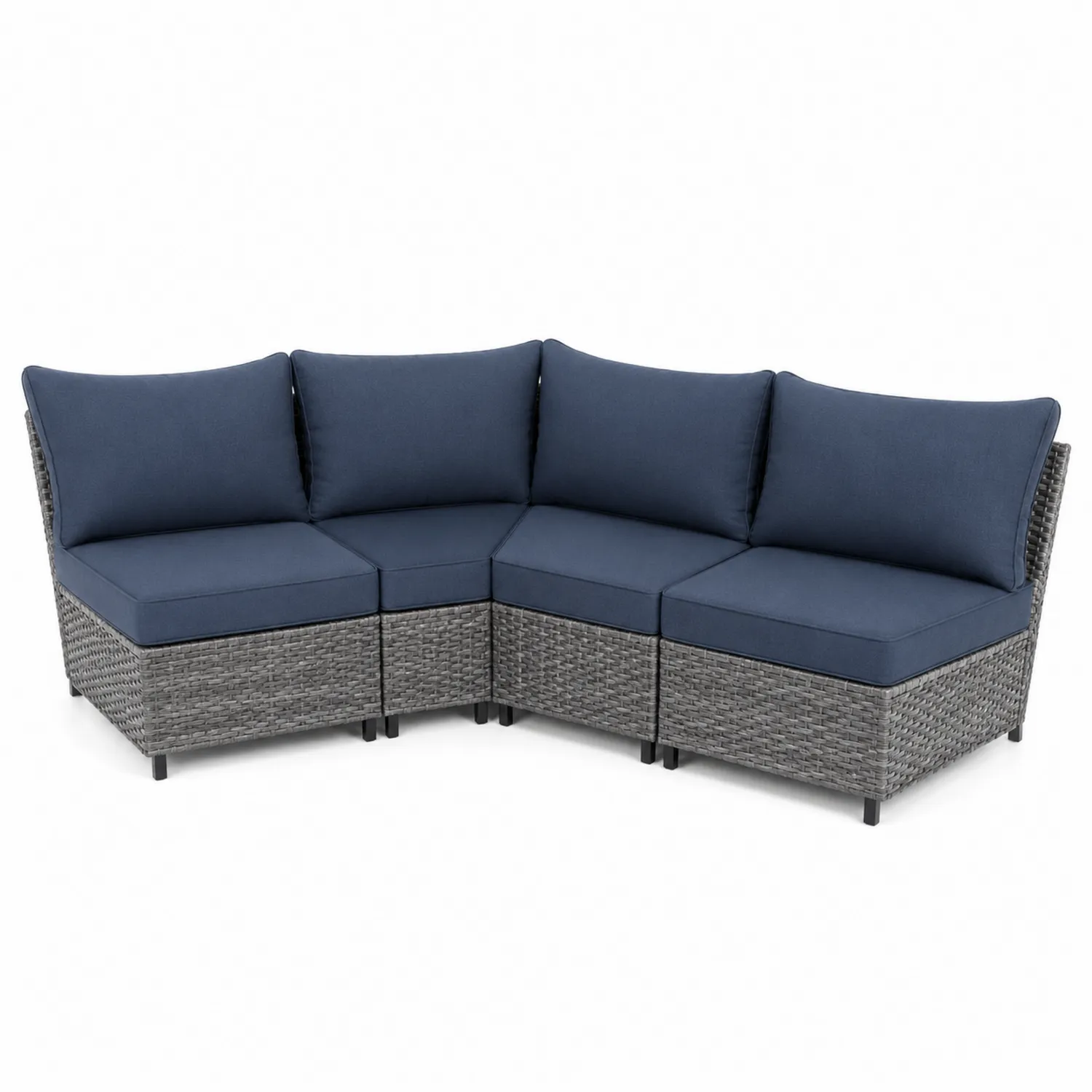 Sofá Modular de Ratán con Cojines Azul, 5 Piezas