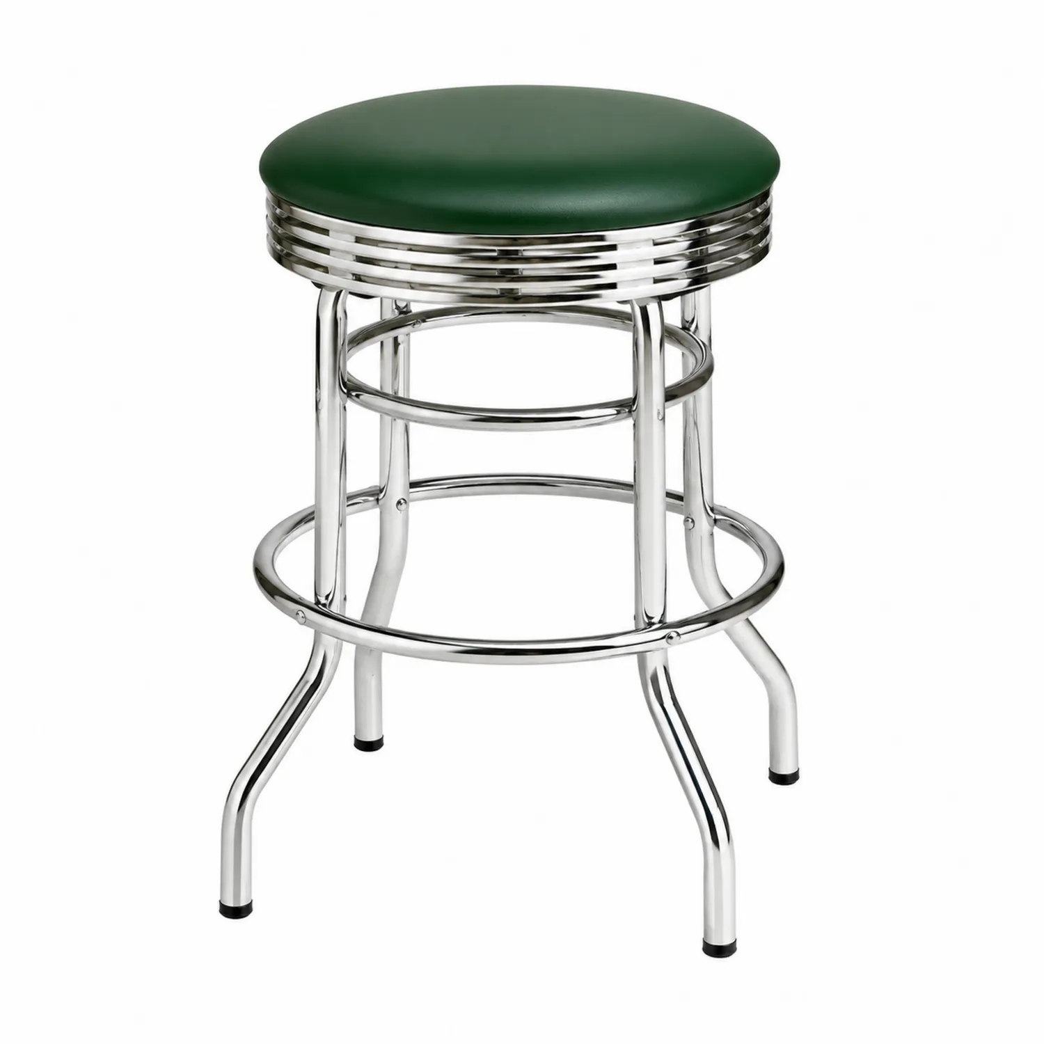 Taburete de bar con asiento de PU verde y estructura de metal cromado