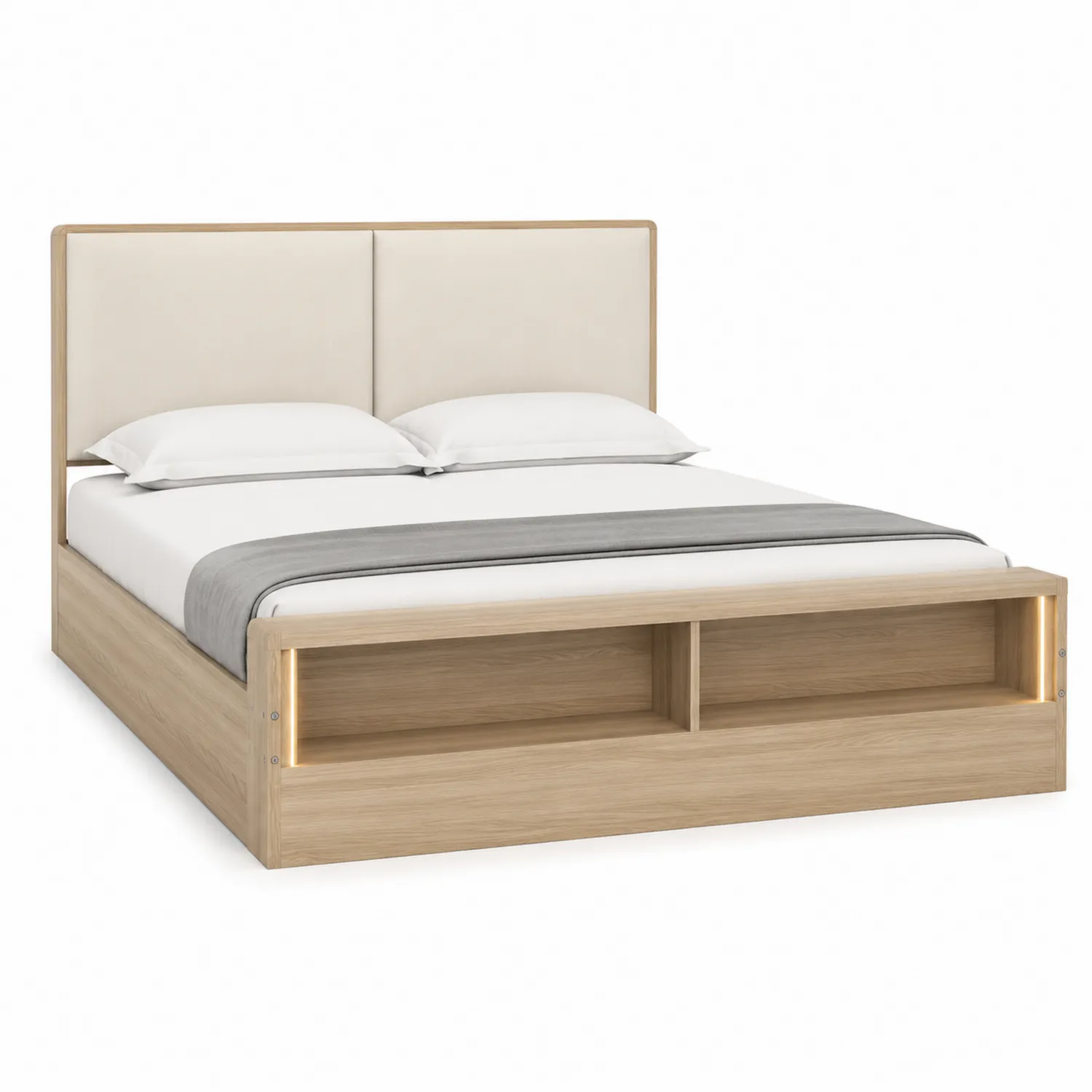 Cama matrimonial de madera con cabecero tapizado y almacenamiento 210x160 cm