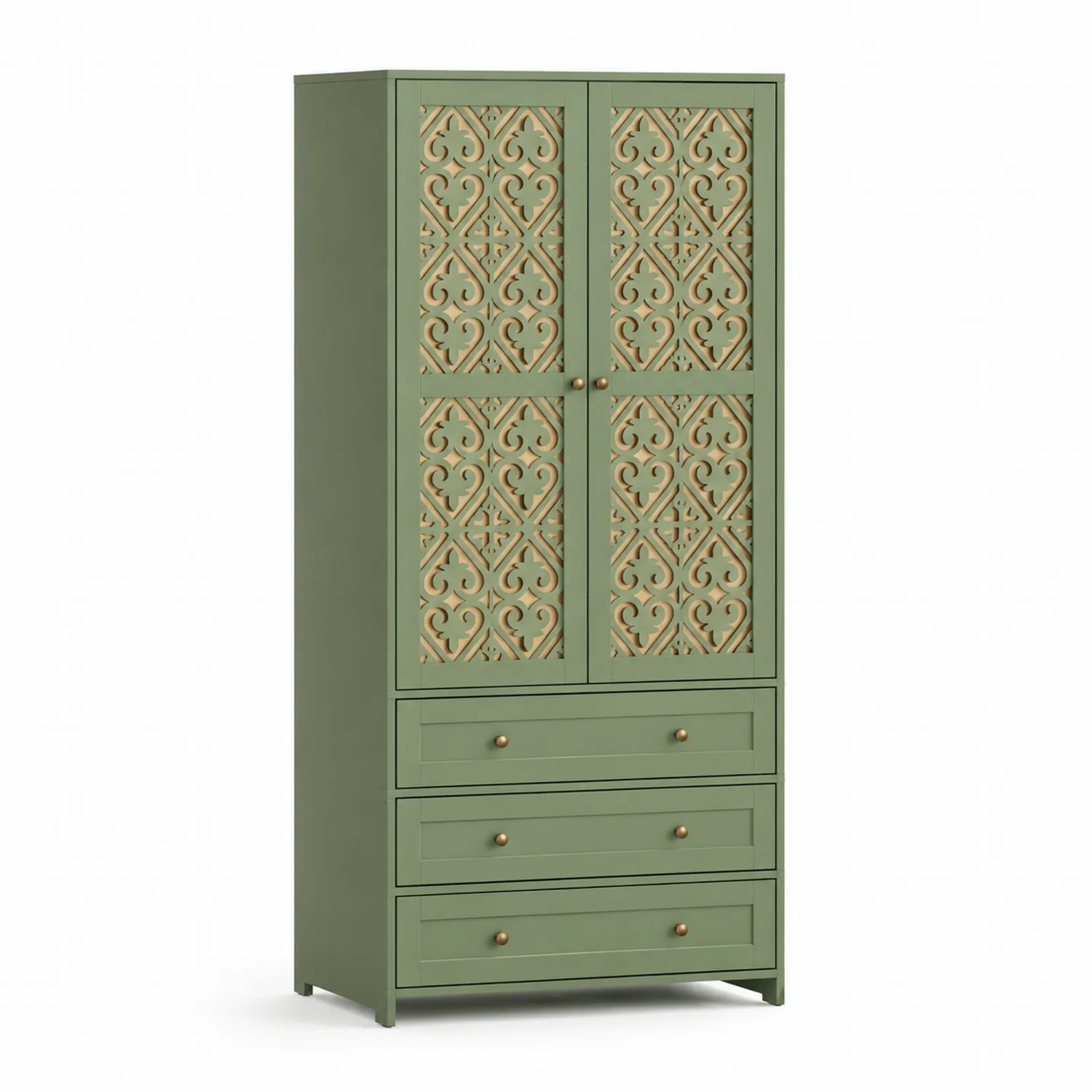 Armario de Madera con Diseño Tallado Verde