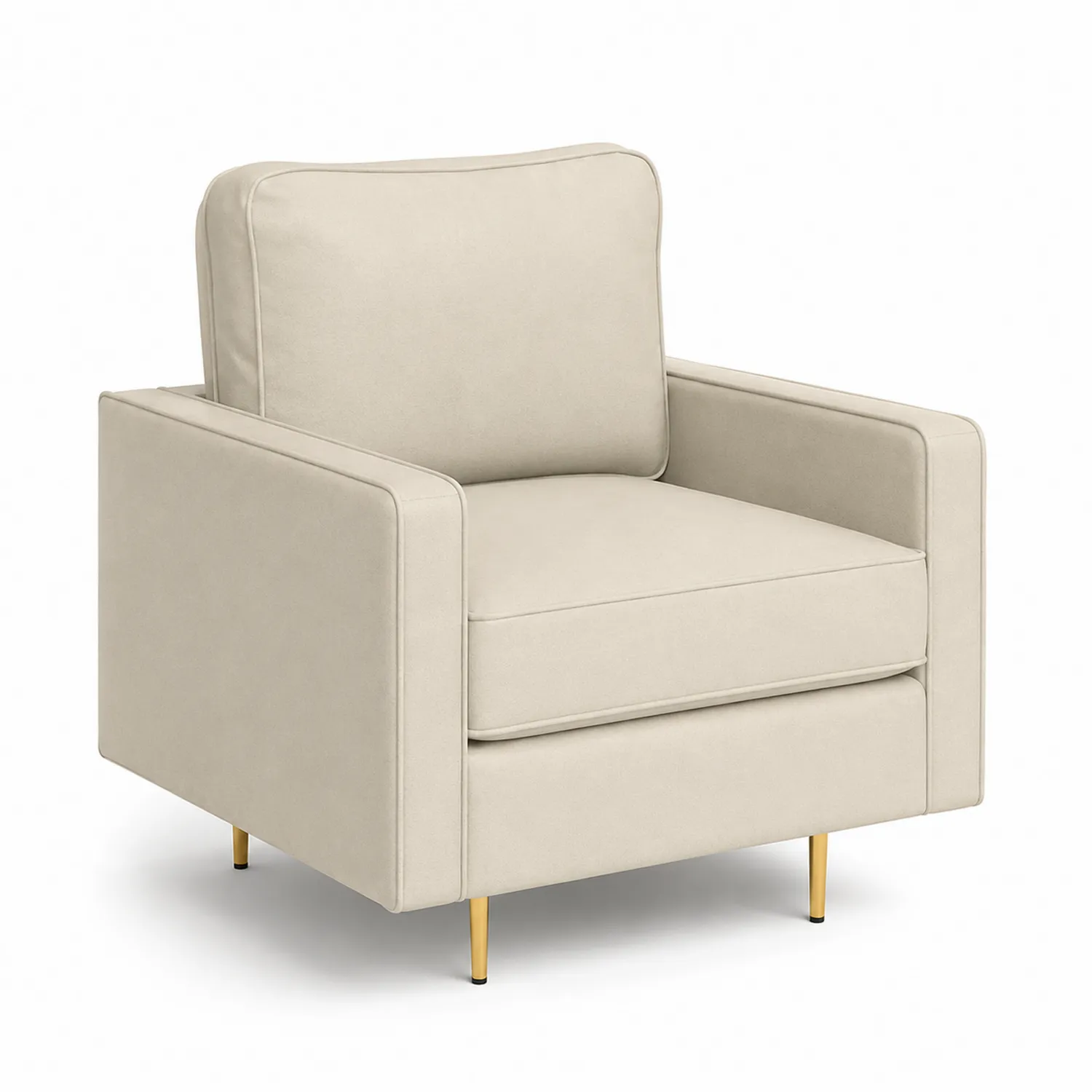 Sillón de Tela Beige con Patas de Acero Doradas 75x80x85 cm