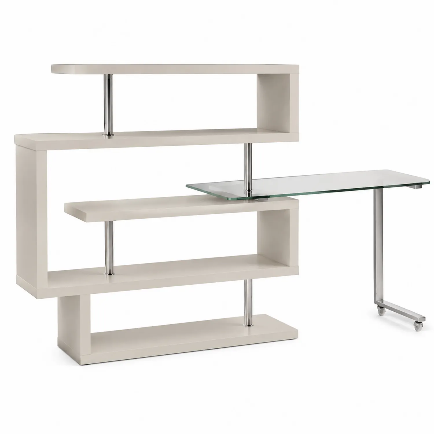Estantería de Madera y Escritorio de Vidrio Templado Blanco