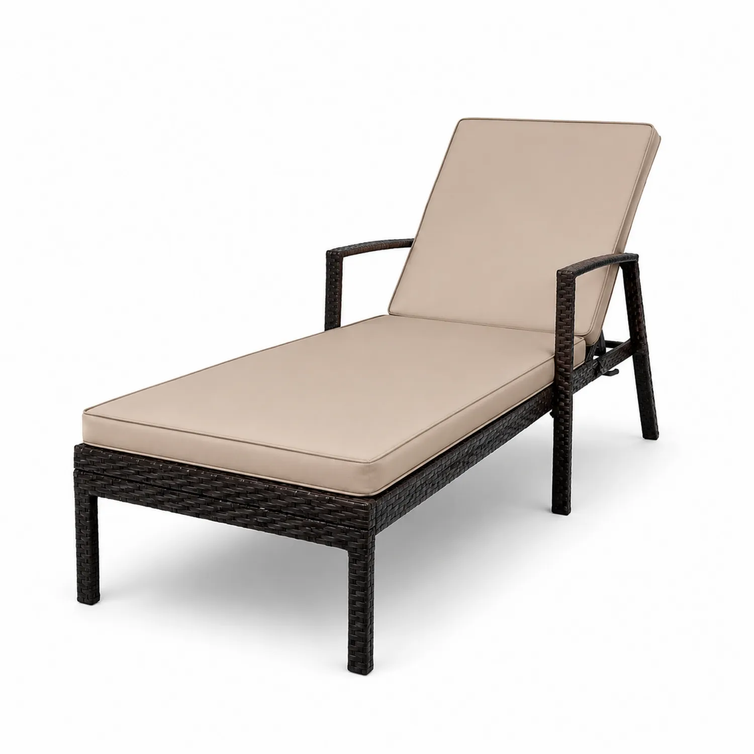 Tumbona de Ratán Sintético con Almohadillas Beige
