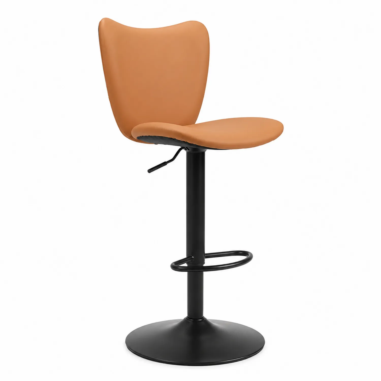Taburete Alto de Cuero Sintético Marrón con Base de Acero Negro