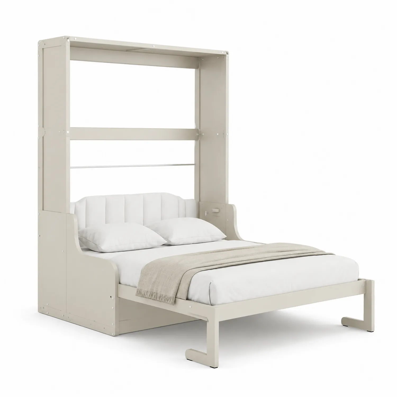 Cama abatible vertical doble de acero y madera color Beige