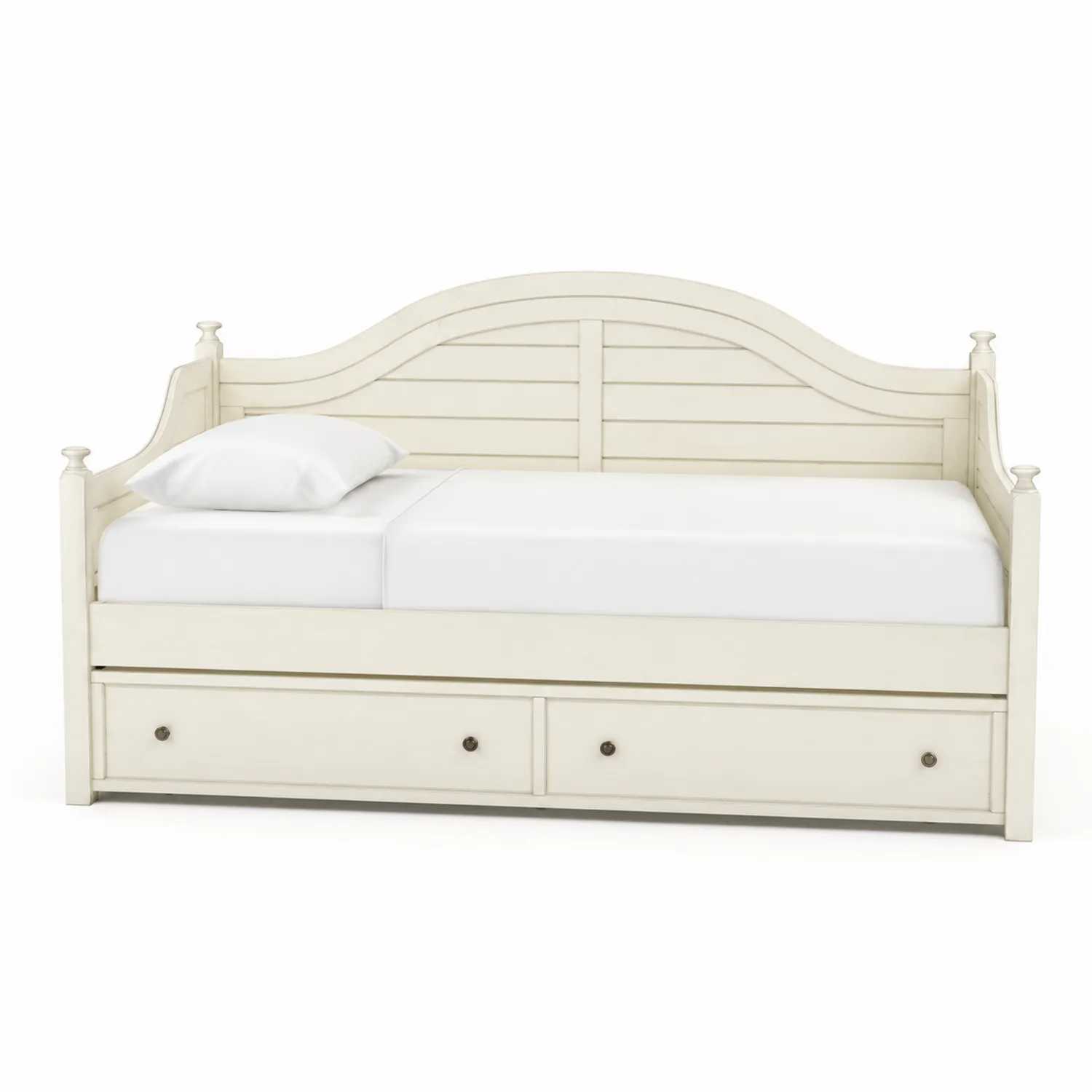 Sofá cama individual de madera con cajones y colchón