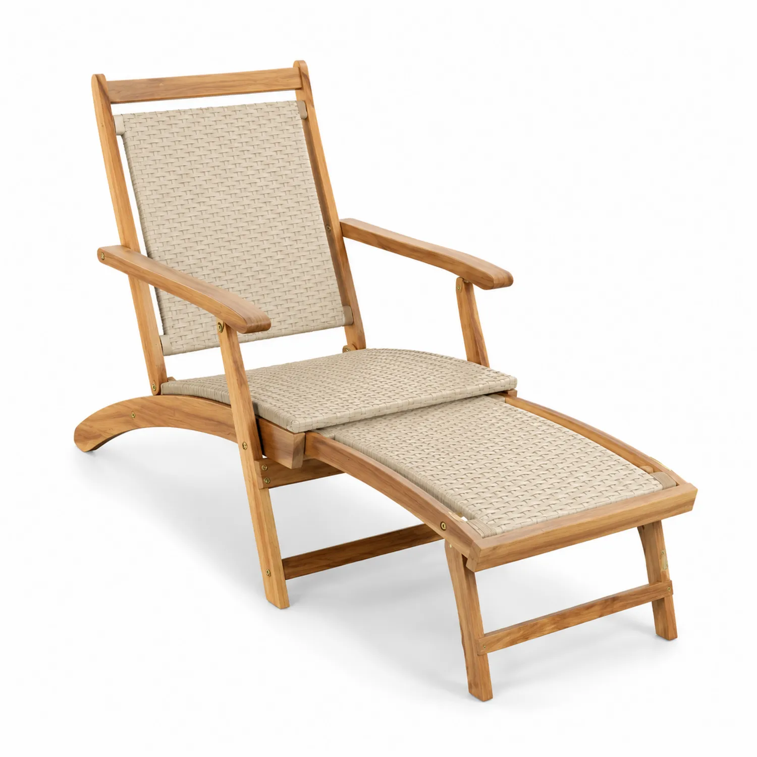 Tumbona de Madera de Teca y Textilene Beige