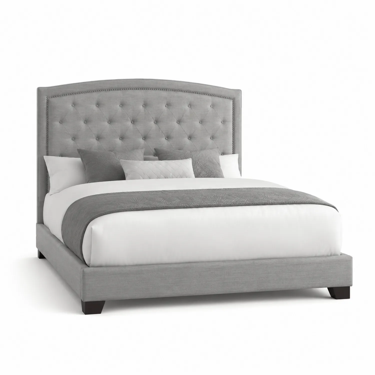 Cama matrimonial tapizada con cabecera de tela gris 200x160 cm