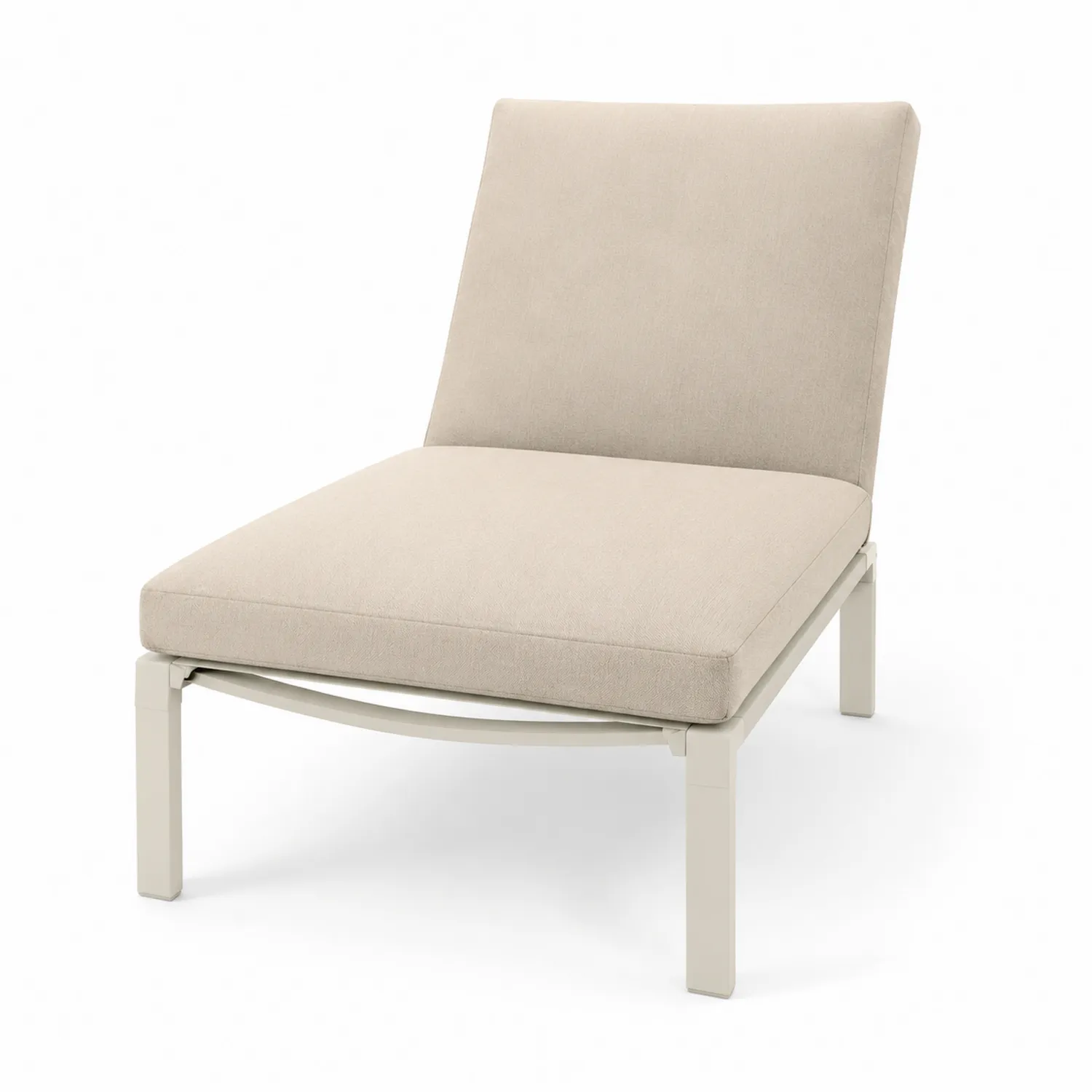 Silla lounge de aluminio con cojín de tela beige