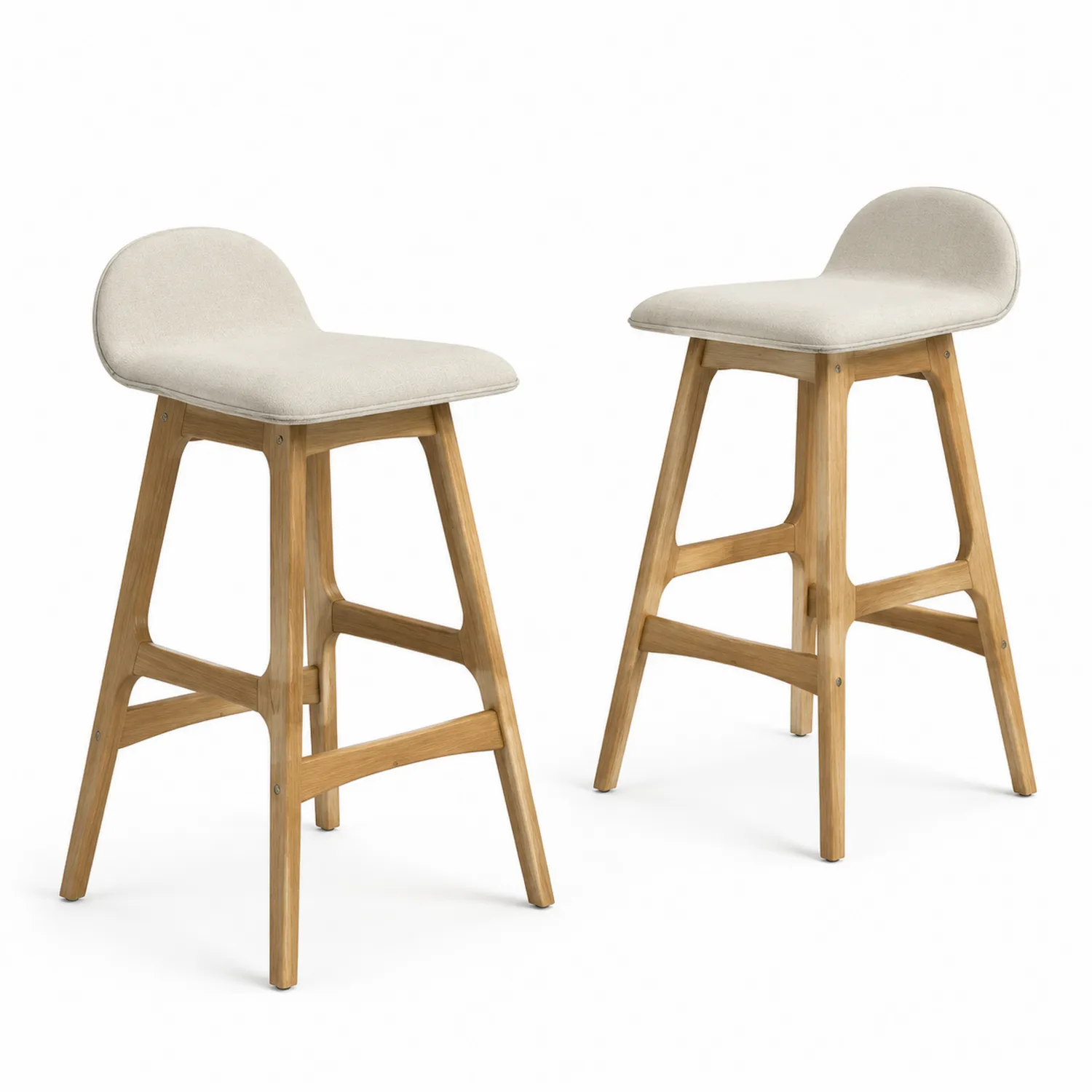 Taburetes de Bar Juego de 2 en TELA Beige y Madera de Roble 65cm
