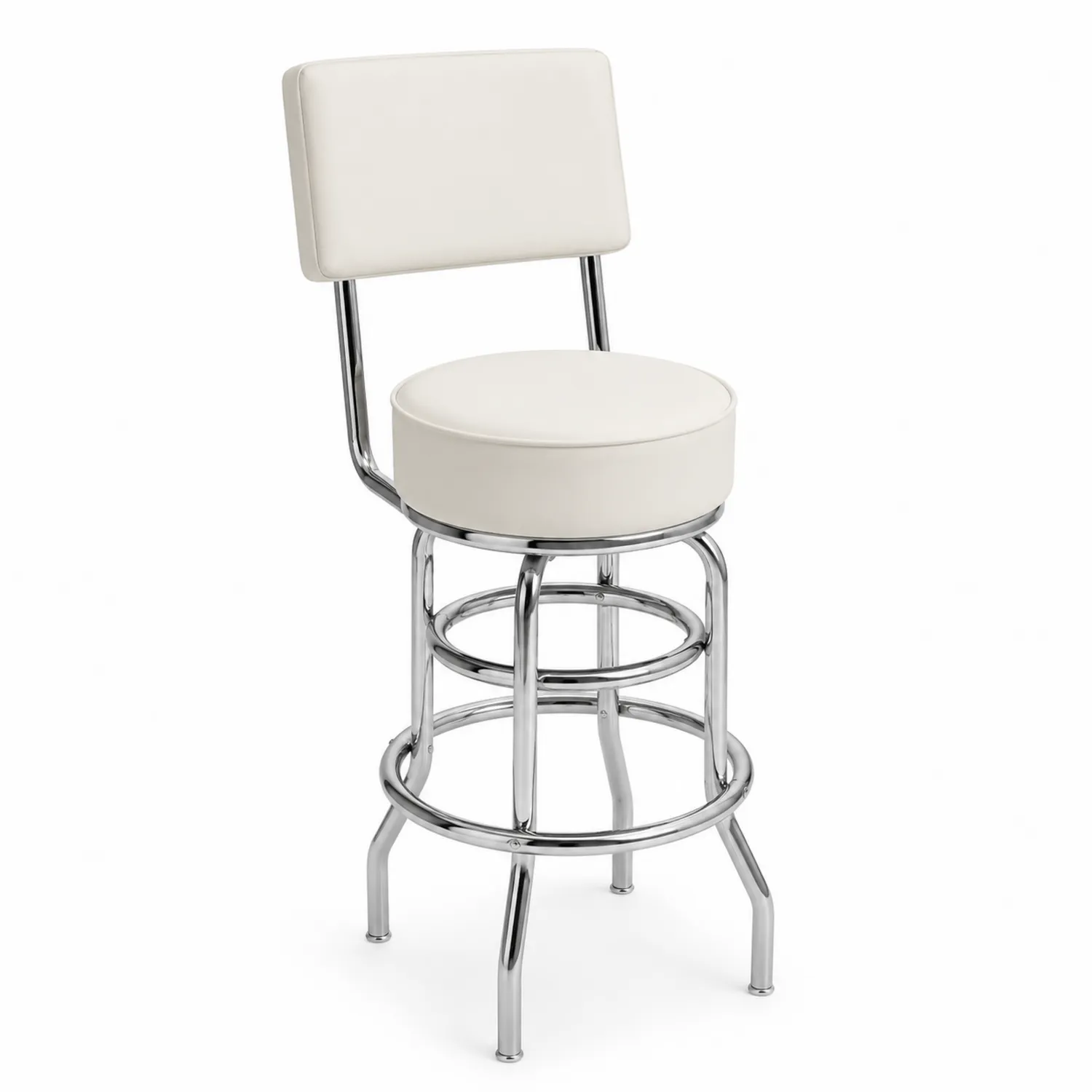 Taburete de Bar Redondo 75 cm Estructura Cromada Cuero Sintético Blanco
