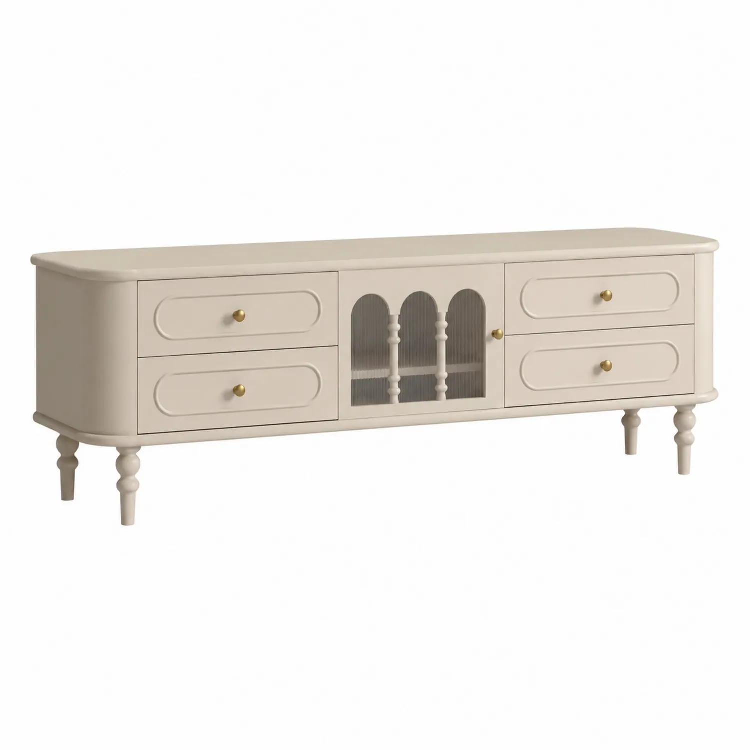 Mueble de TV de MDF Crema con Puertas de Vidrio Estriado