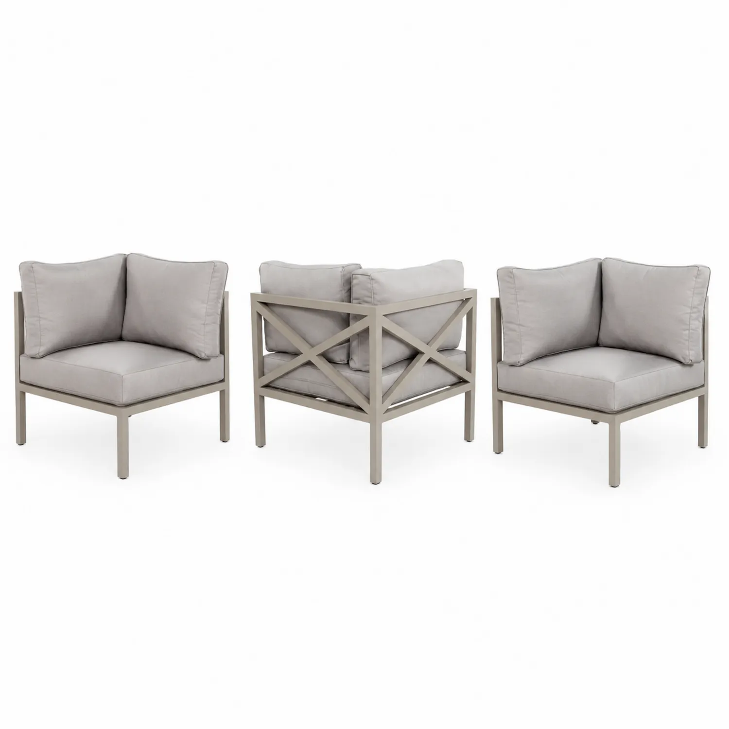 Juego de sillones esquineros de aluminio con cojines de poliéster gris