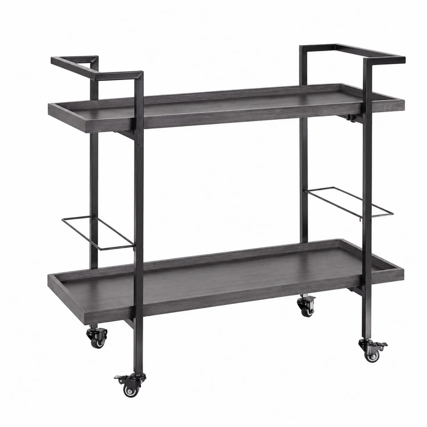 Carrito de servicio de metal y madera con ruedas, 85 cm, Gris