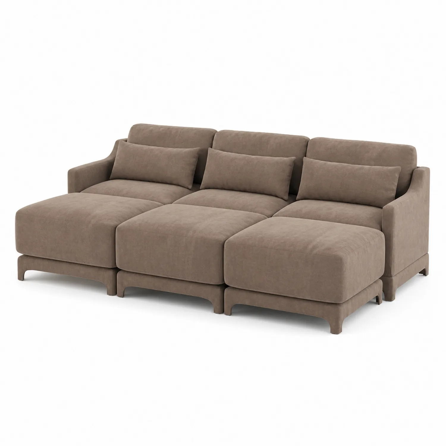 Sofá modular 3 plazas de lino marrón 280x90x100 cm