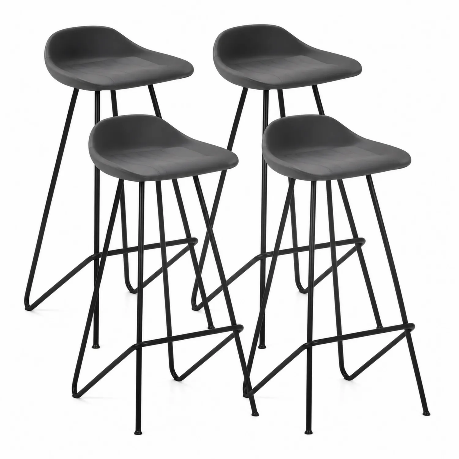 Juego de 4 taburetes de bar con asiento de plástico y patas de metal negro
