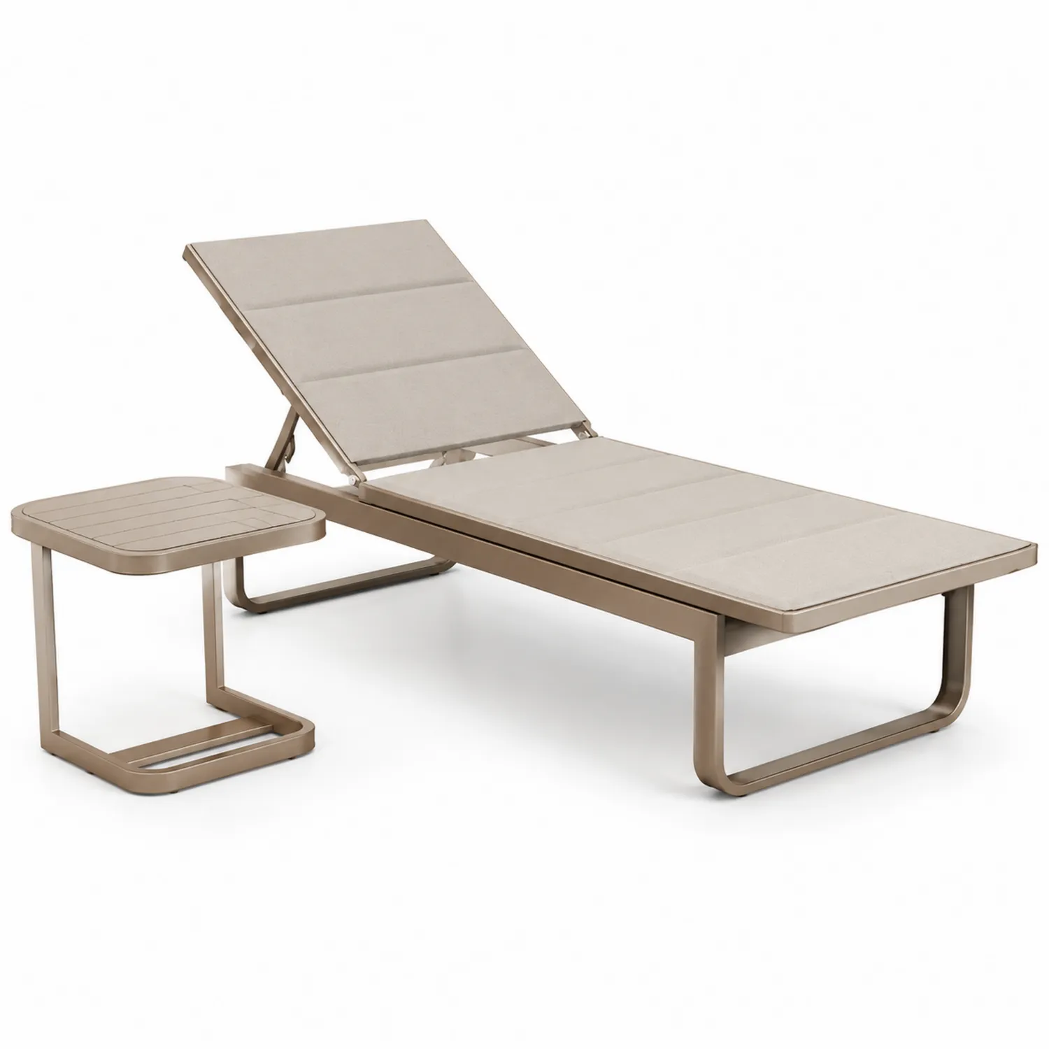 Tumbona de Aluminio y Tela Beige con Mesa Auxiliar