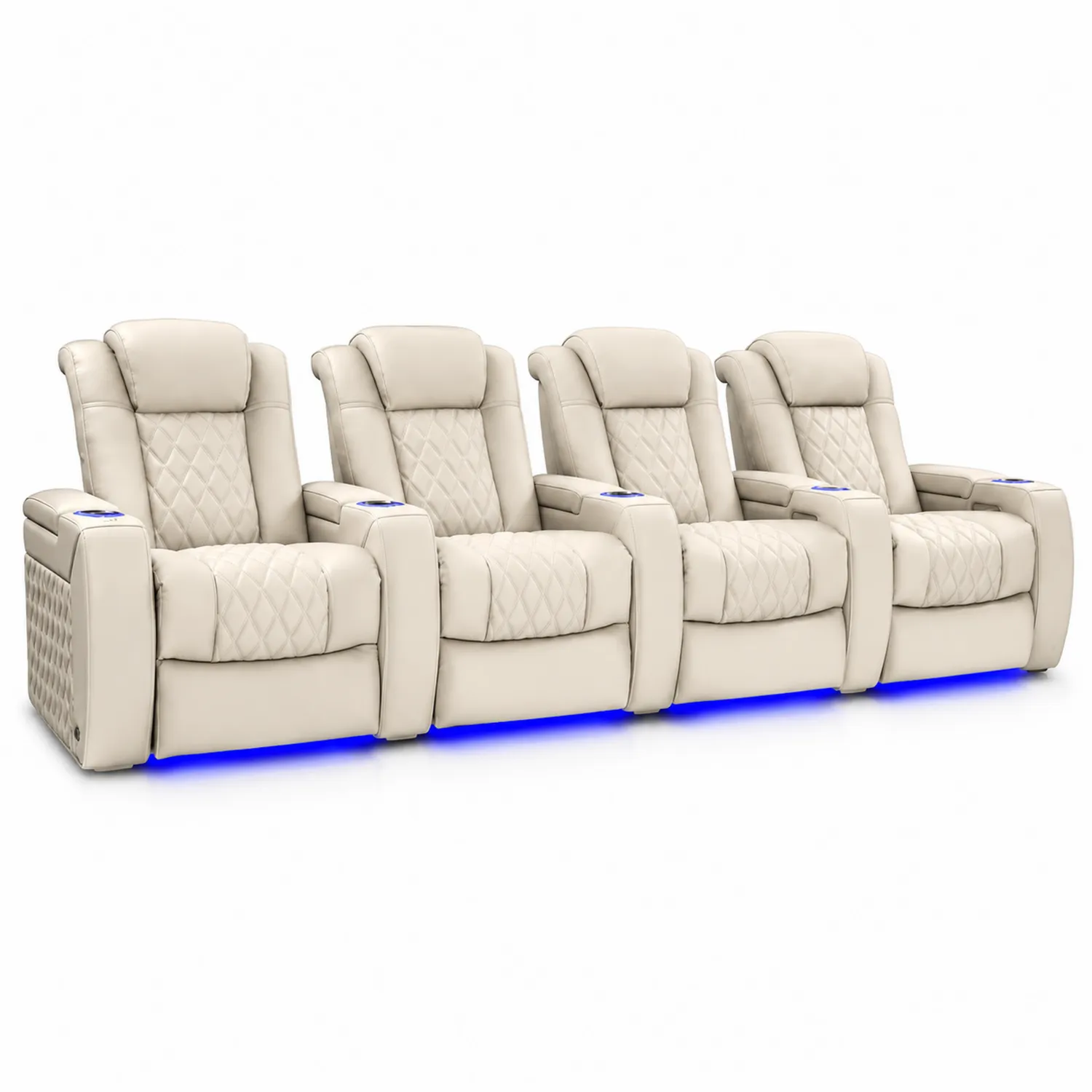 Conjunto de Butacas Reclinables de Cuero Sintético Beige con Luz LED