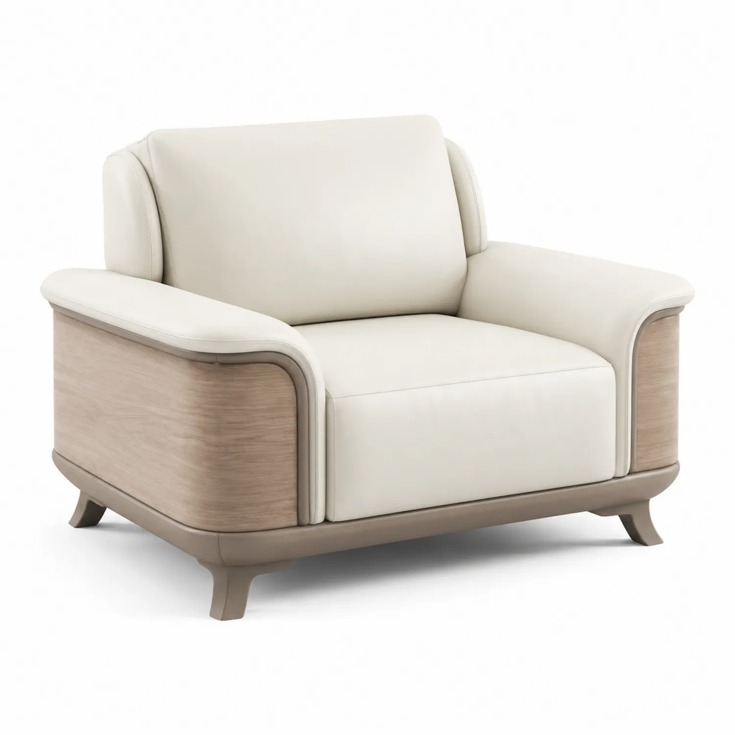 Sillón de madera y cuero sintético beige