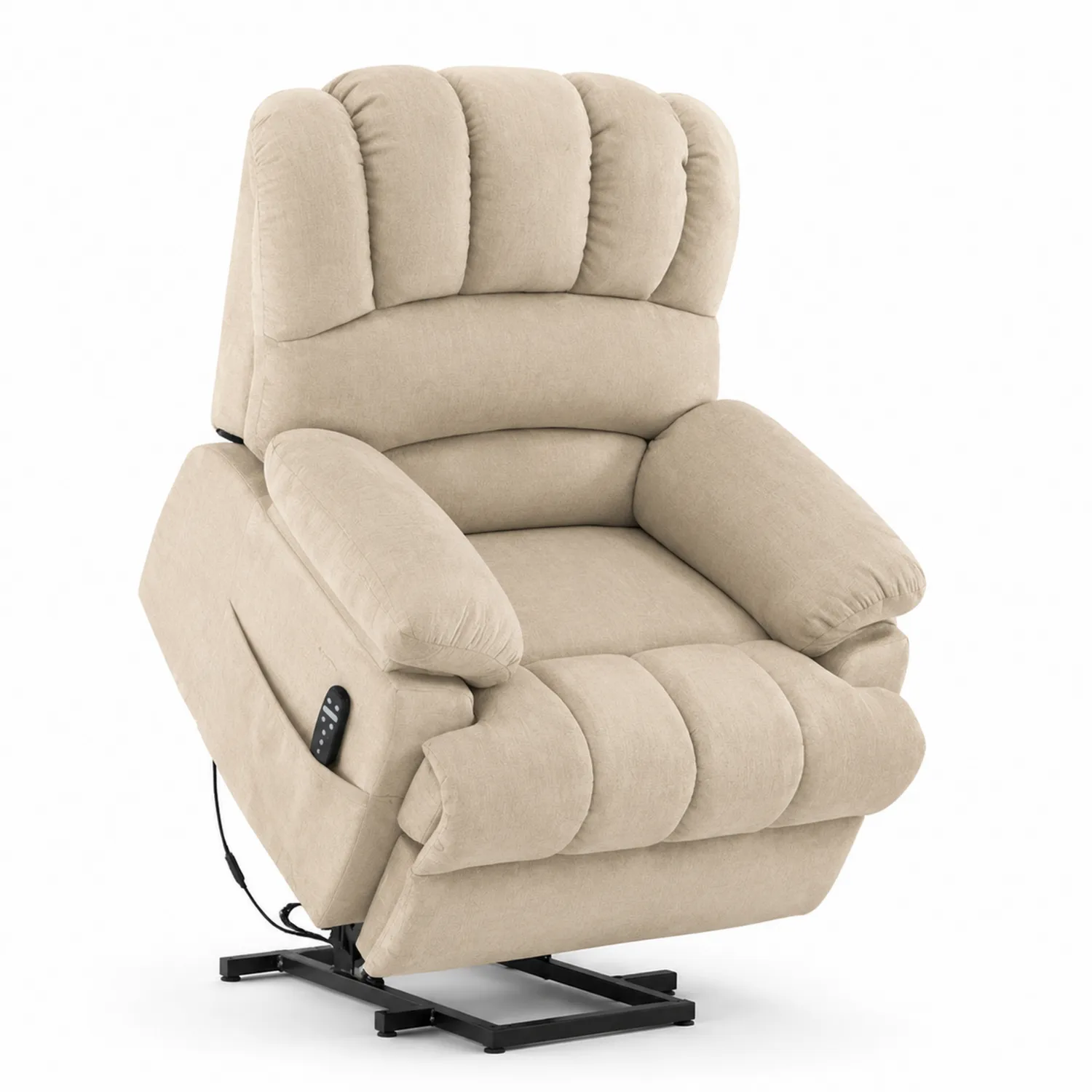 Sillón reclinable eléctrico con función elevadora en tela de poliéster beige